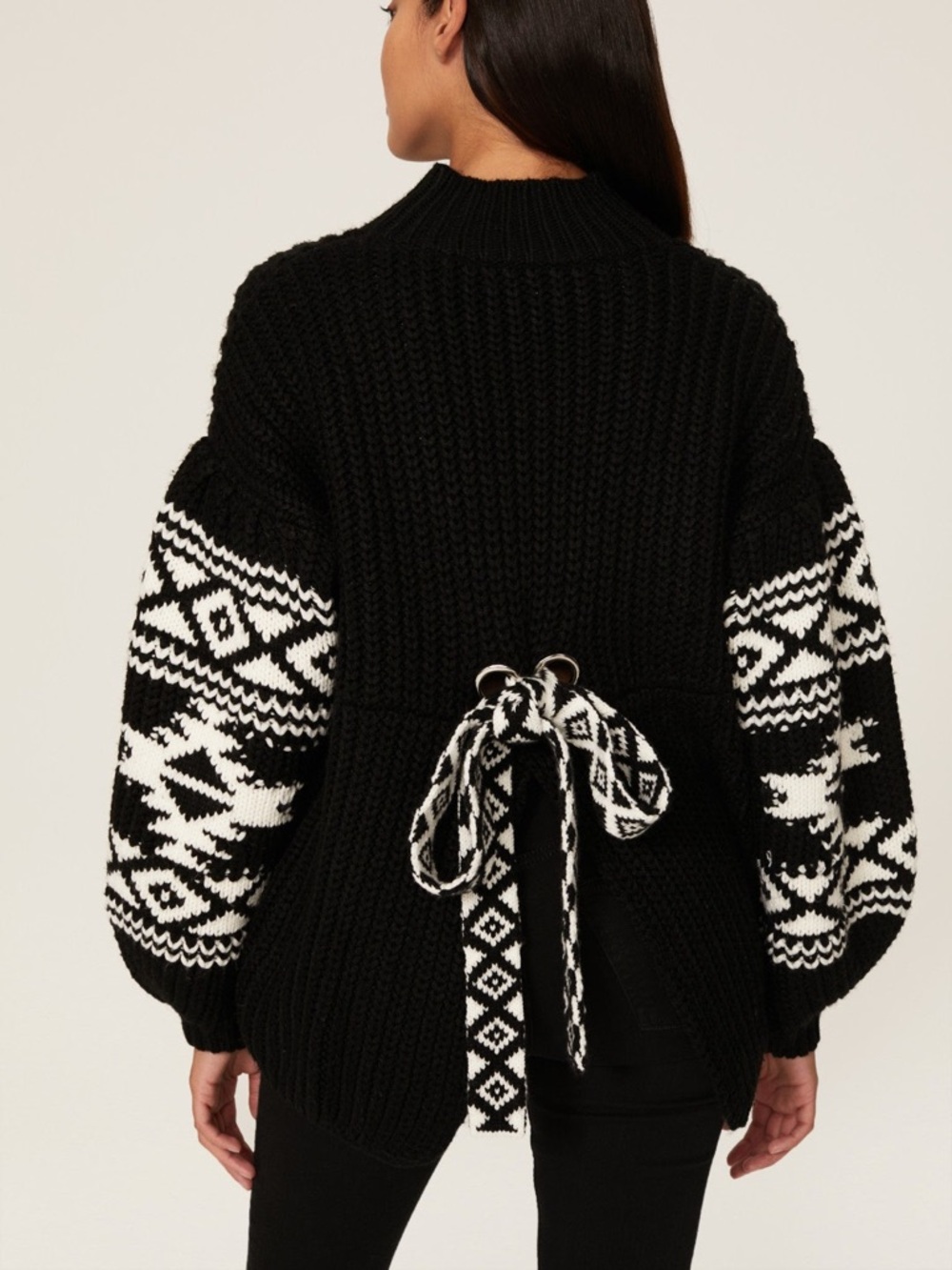 Sachin & Babi Griffin Black Southwestern Aztec Oversized Turtleneck Sweater XS